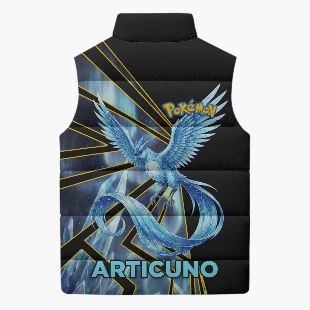 Articuno Poké Sleeveless Puffer Jacket Frost Crystal Comic Style