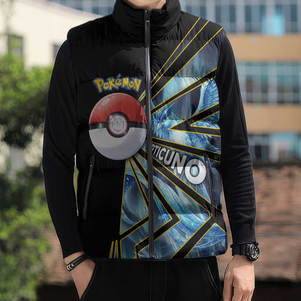 Articuno Poké Sleeveless Puffer Jacket Frost Crystal Comic Style