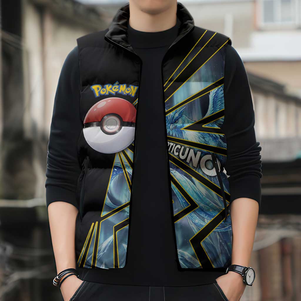 Articuno Poké Sleeveless Puffer Jacket Frost Crystal Comic Style