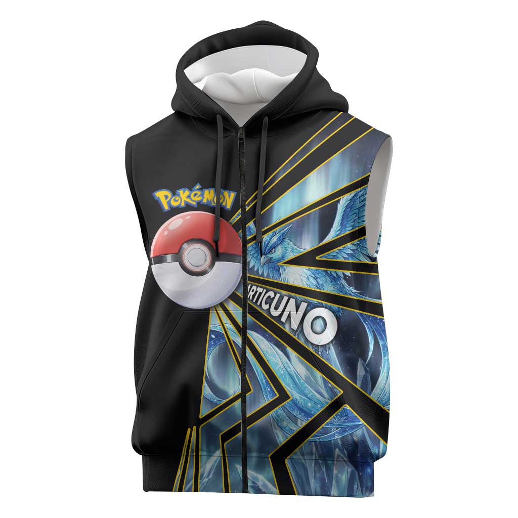 Articuno Poké Sleeveless Zip Hoodie Frost Crystal Comic Style