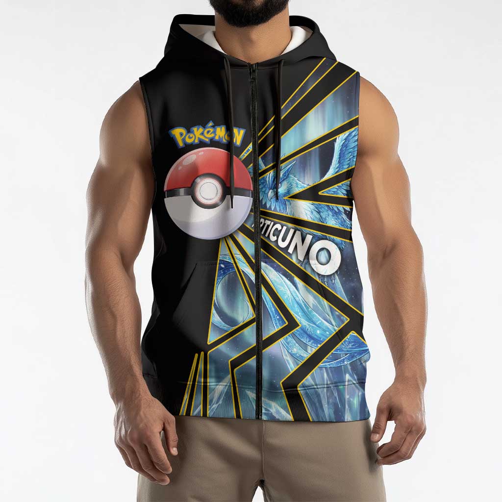Articuno Poké Sleeveless Zip Hoodie Frost Crystal Comic Style