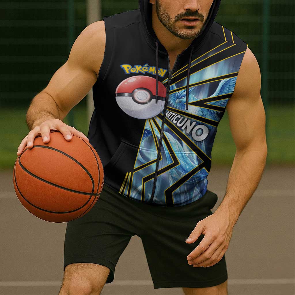 Articuno Poké Sleeveless Zip Hoodie Frost Crystal Comic Style