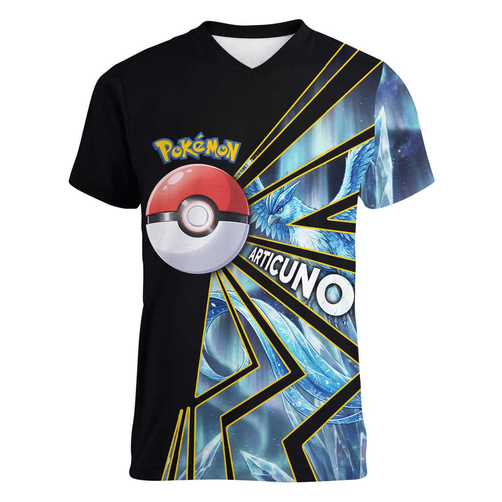 Articuno Poké Women V-Neck T-Shirt Frost Crystal Comic Style