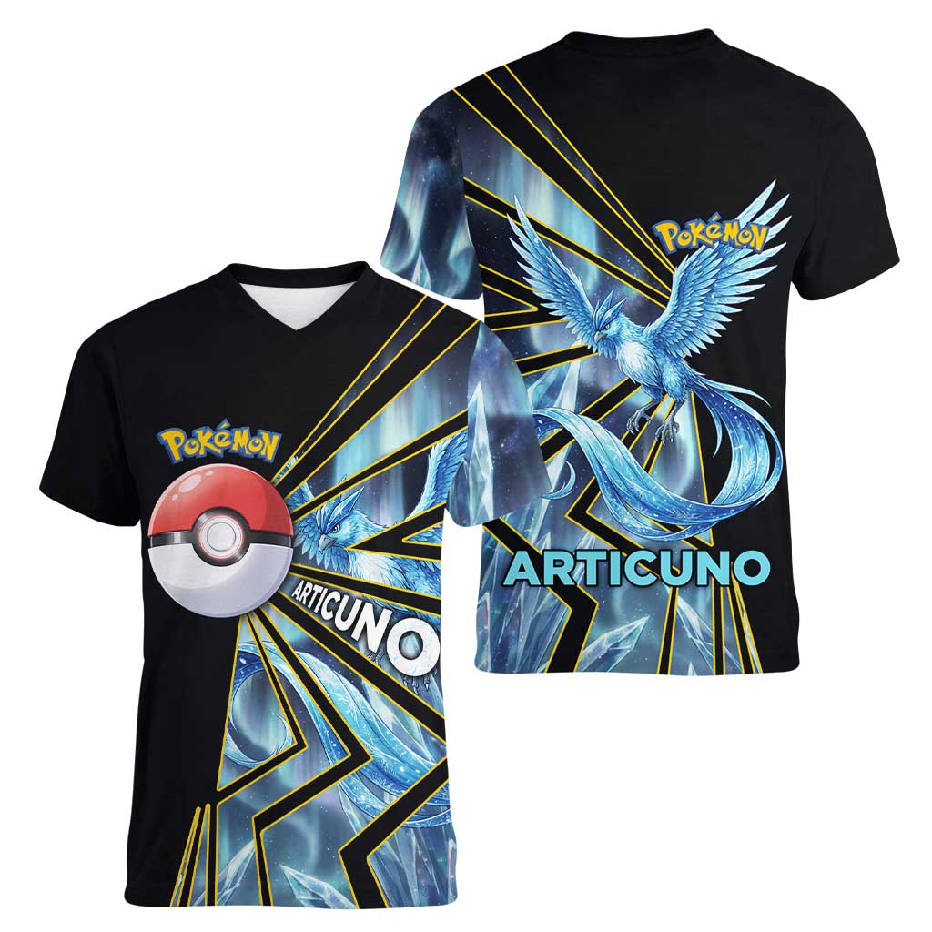 Articuno Poké Women V-Neck T-Shirt Frost Crystal Comic Style