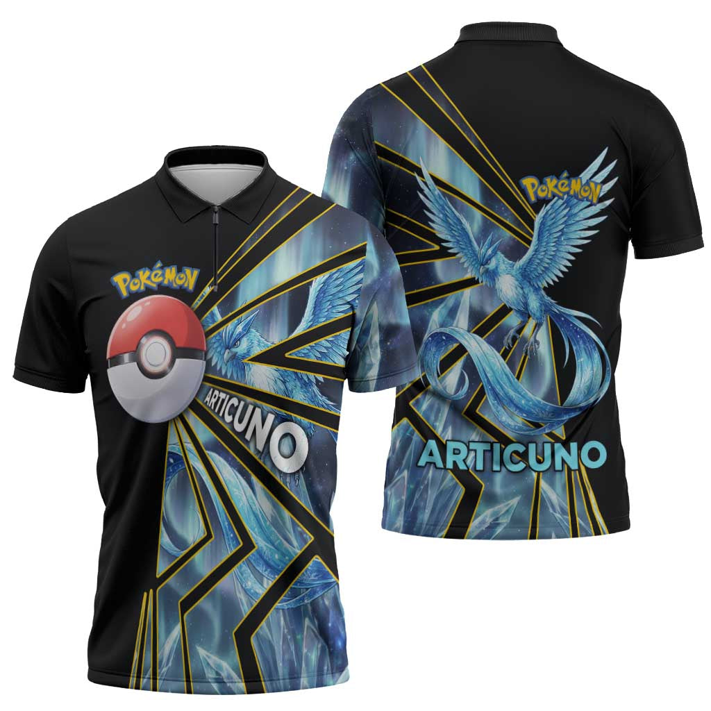 Articuno Poké Zipper Polo Shirt Frost Crystal Comic Style