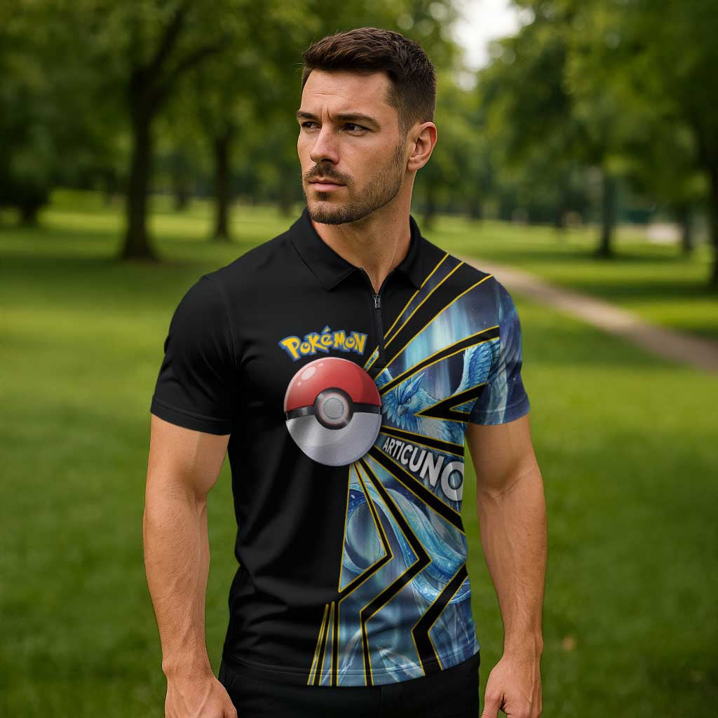 Articuno Poké Zipper Polo Shirt Frost Crystal Comic Style