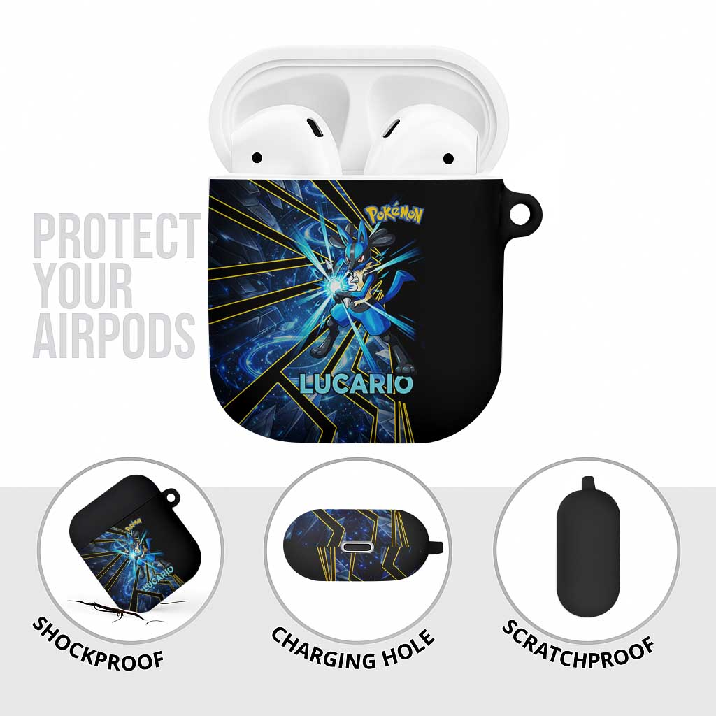 Lucario Poké AirPods Case Aura Blast Comic Style