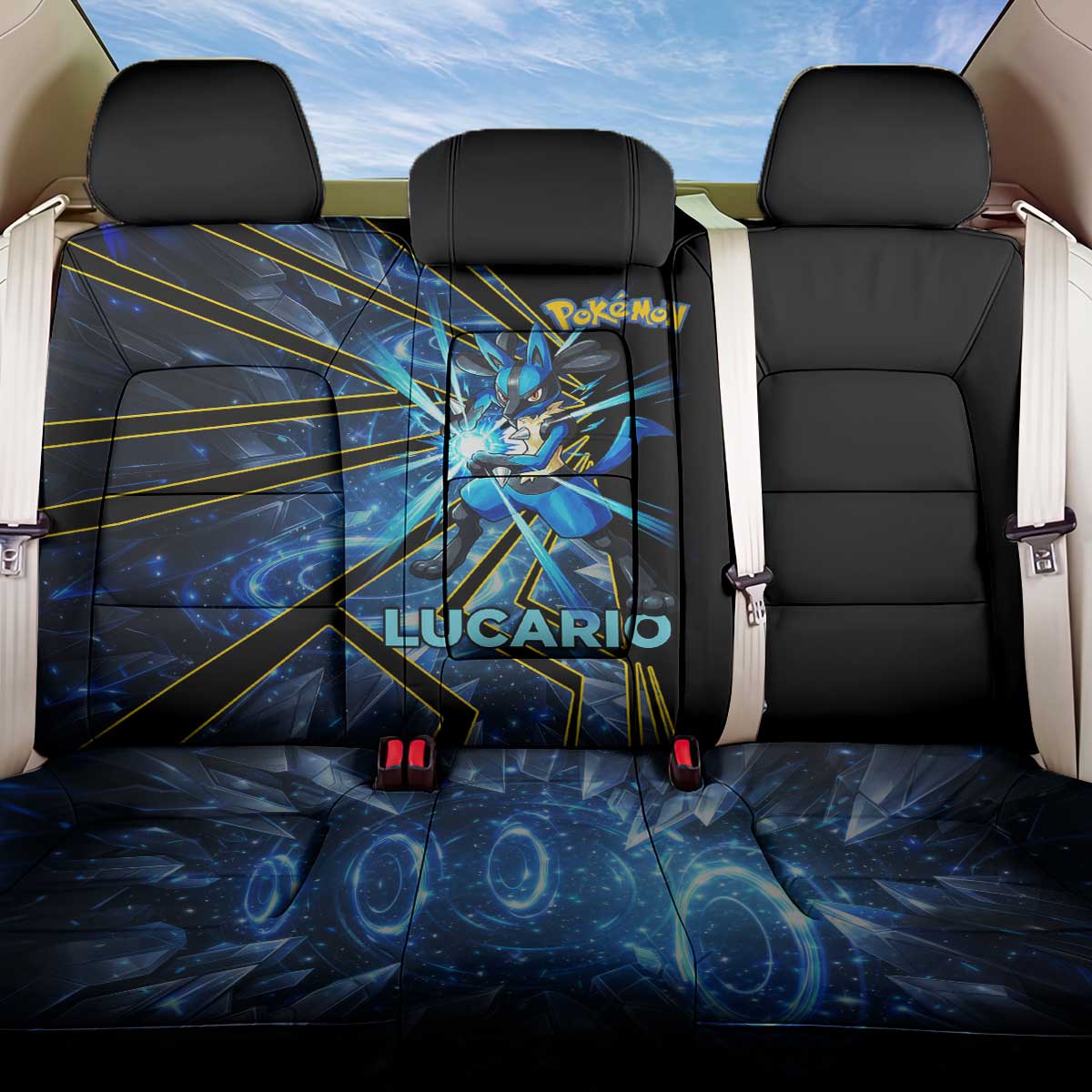 Lucario Poké Back Car Seat Cover Aura Blast Comic Style