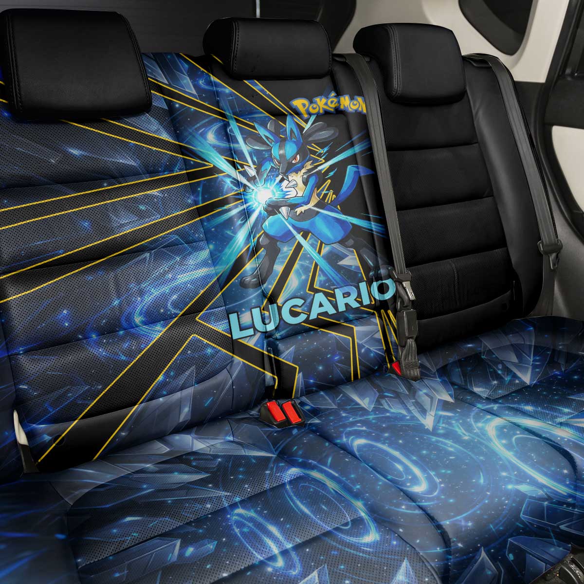 Lucario Poké Back Car Seat Cover Aura Blast Comic Style