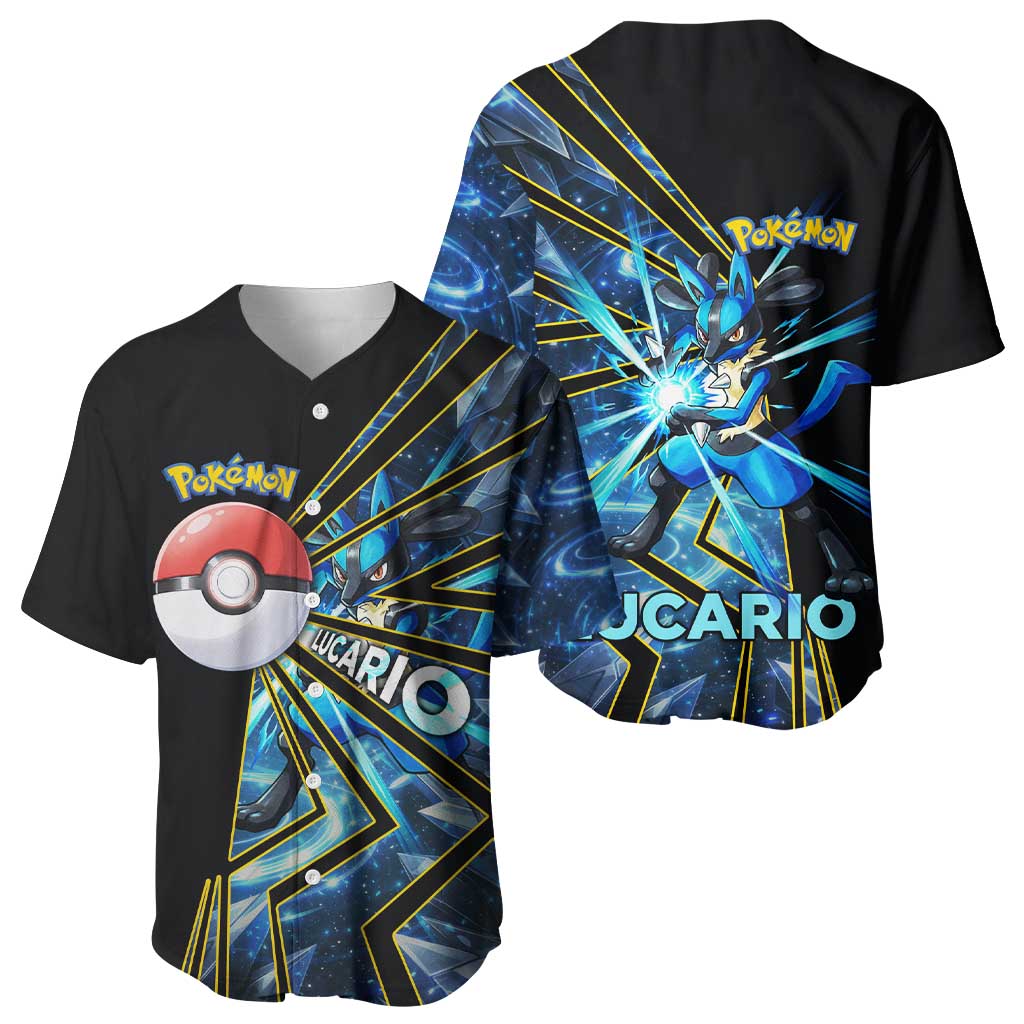 Lucario Poké Baseball Jersey Aura Blast Comic Style