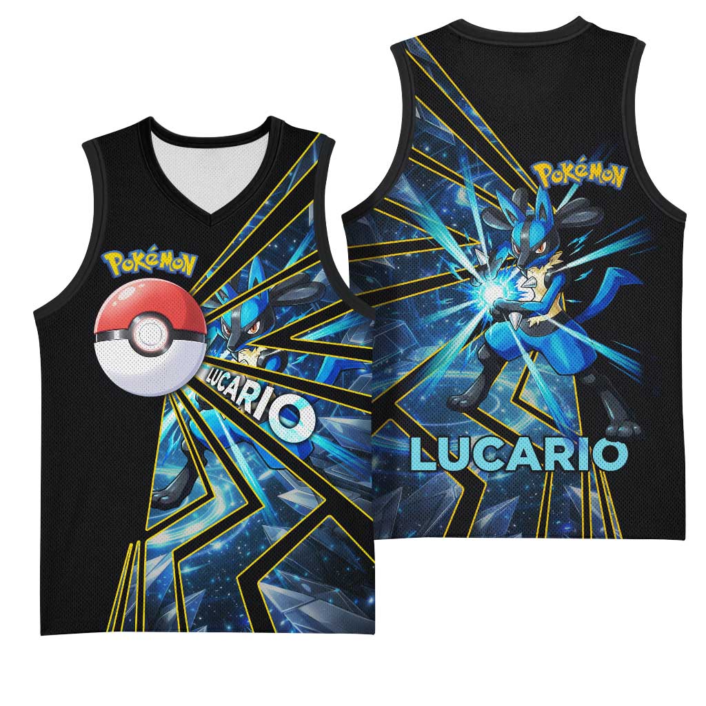 Lucario Poké Basketball Jersey Aura Blast Comic Style