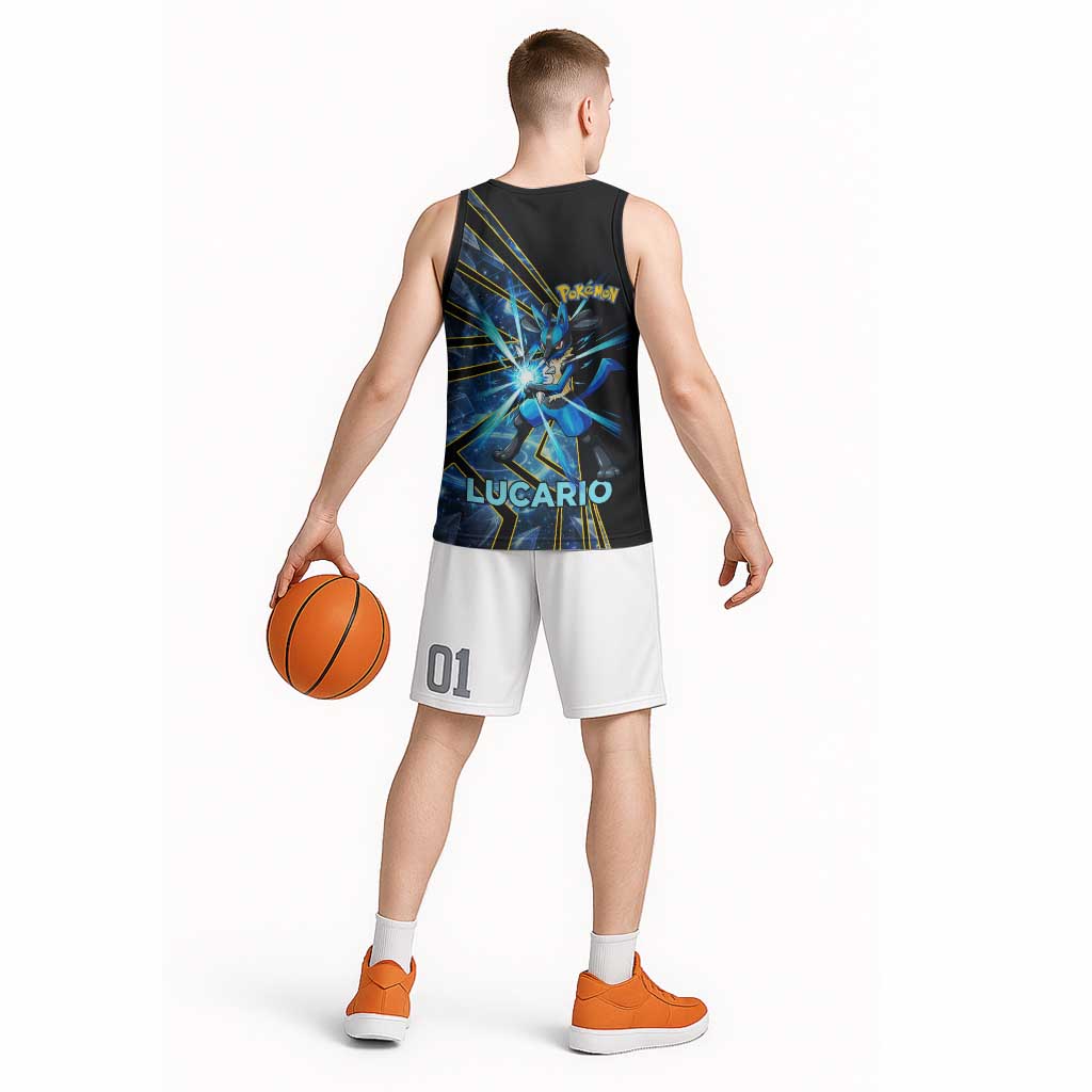 Lucario Poké Basketball Jersey Aura Blast Comic Style