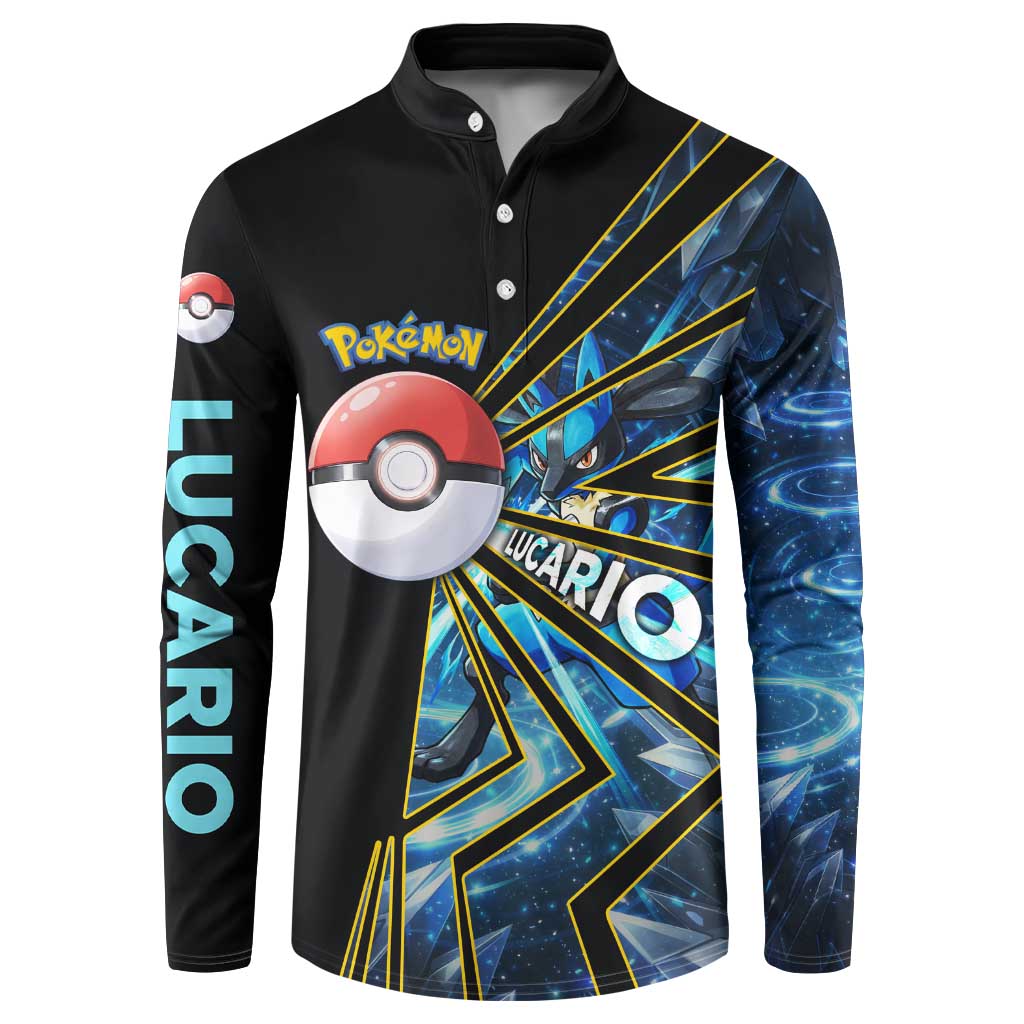 Lucario Poké Button Sweatshirt Aura Blast Comic Style
