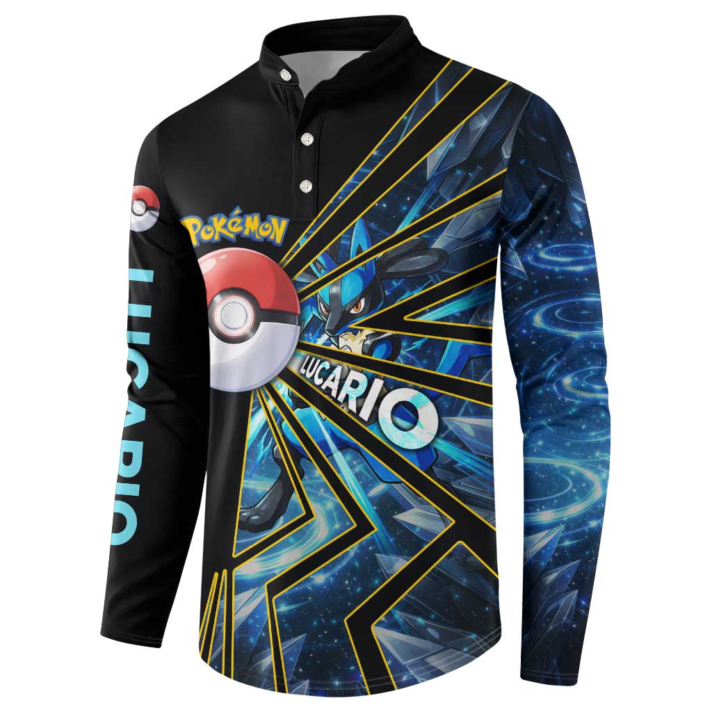 Lucario Poké Button Sweatshirt Aura Blast Comic Style