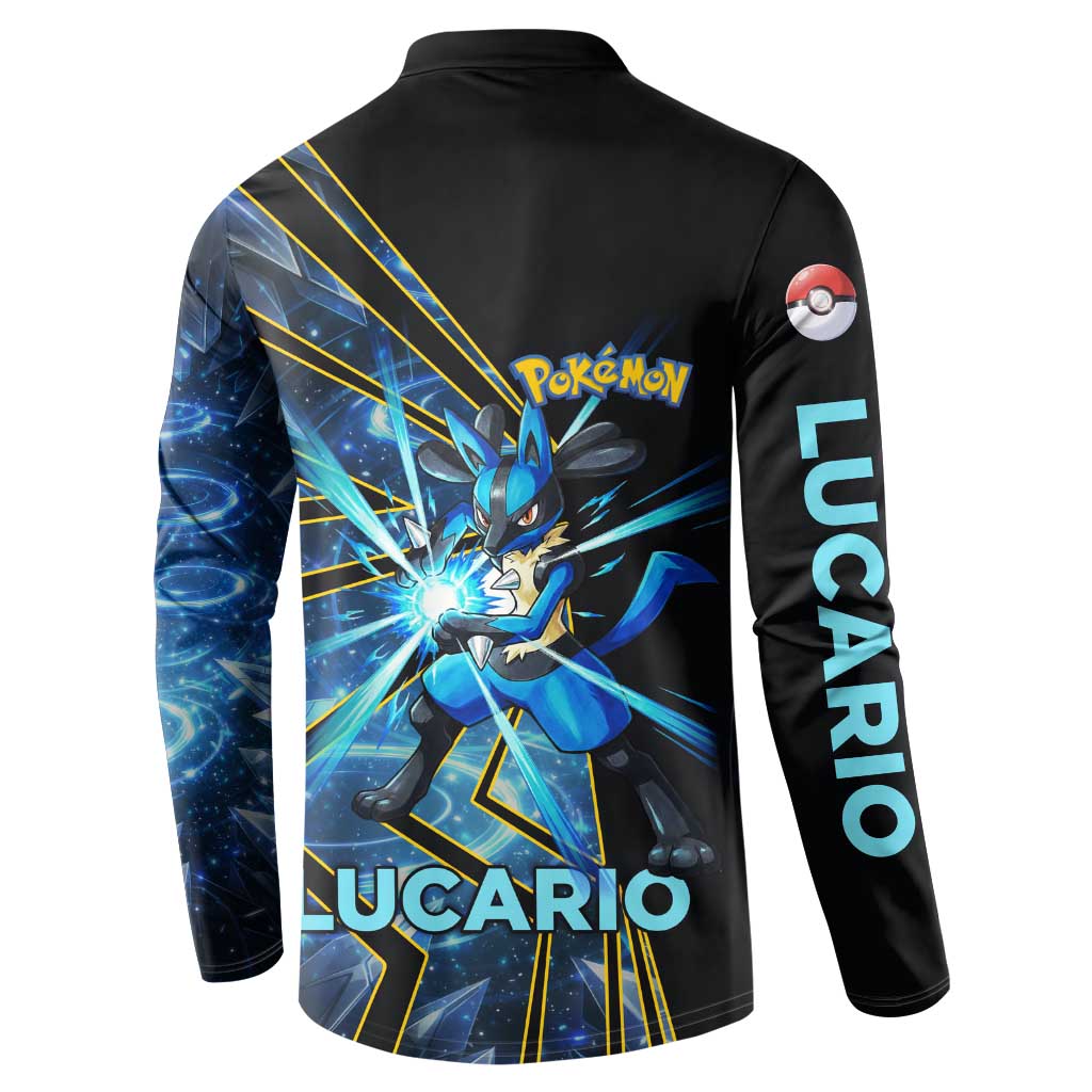 Lucario Poké Button Sweatshirt Aura Blast Comic Style