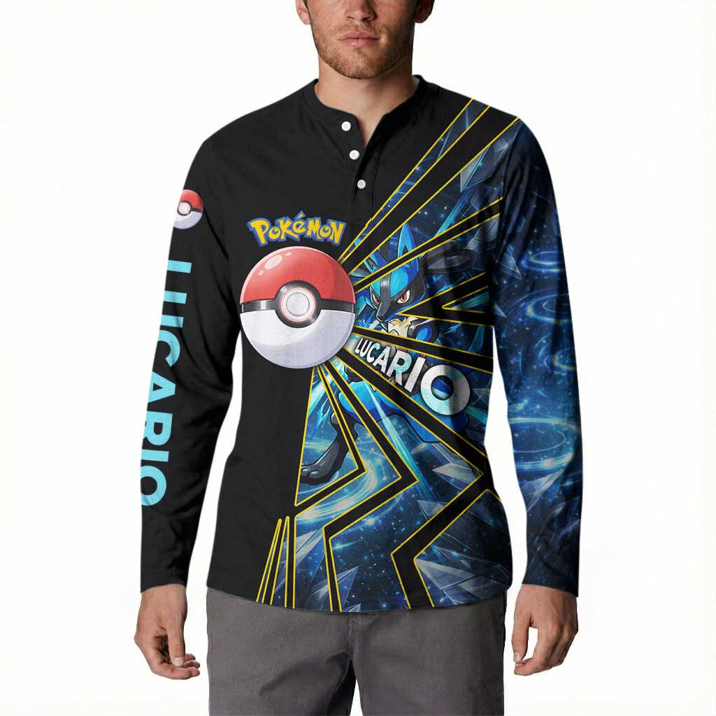 Lucario Poké Button Sweatshirt Aura Blast Comic Style