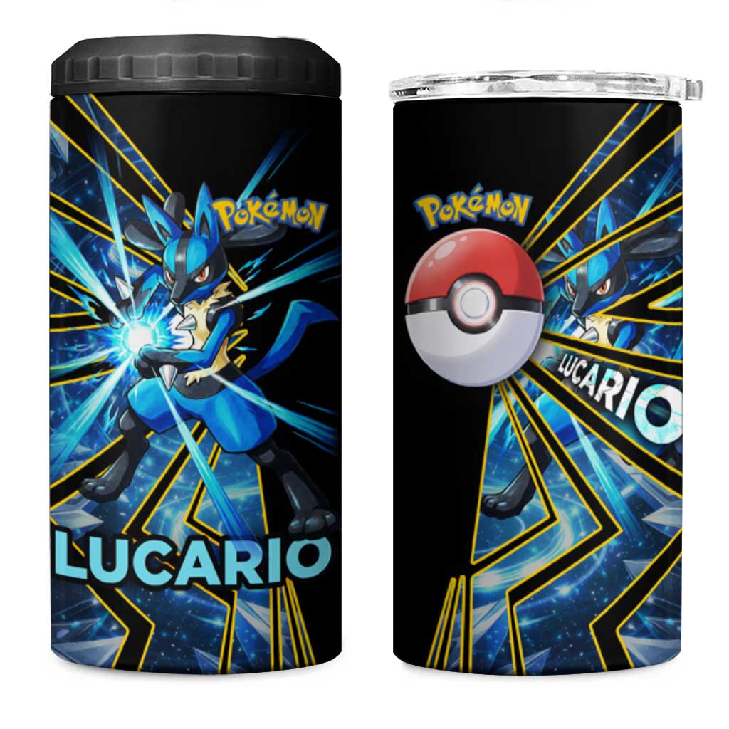 Lucario Poké 4 in 1 Can Cooler Tumbler Aura Blast Comic Style