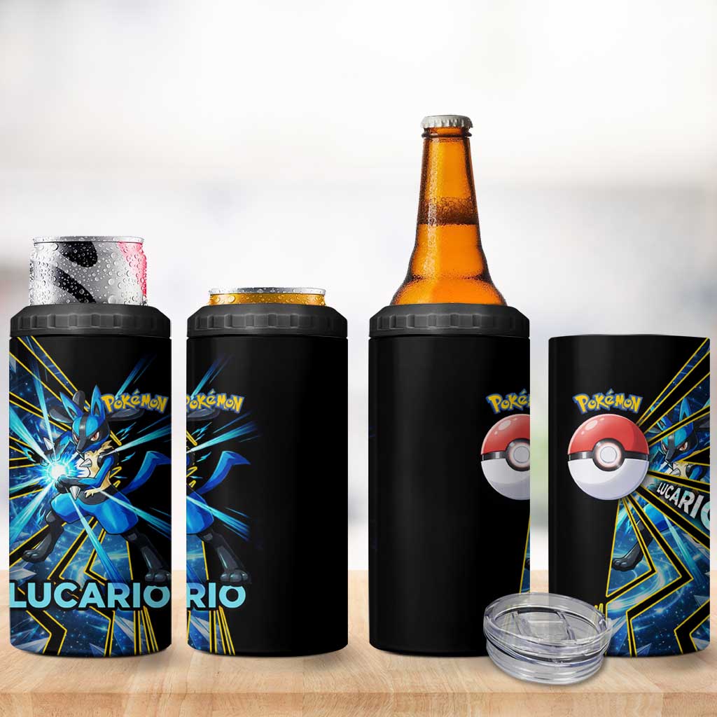 Lucario Poké 4 in 1 Can Cooler Tumbler Aura Blast Comic Style
