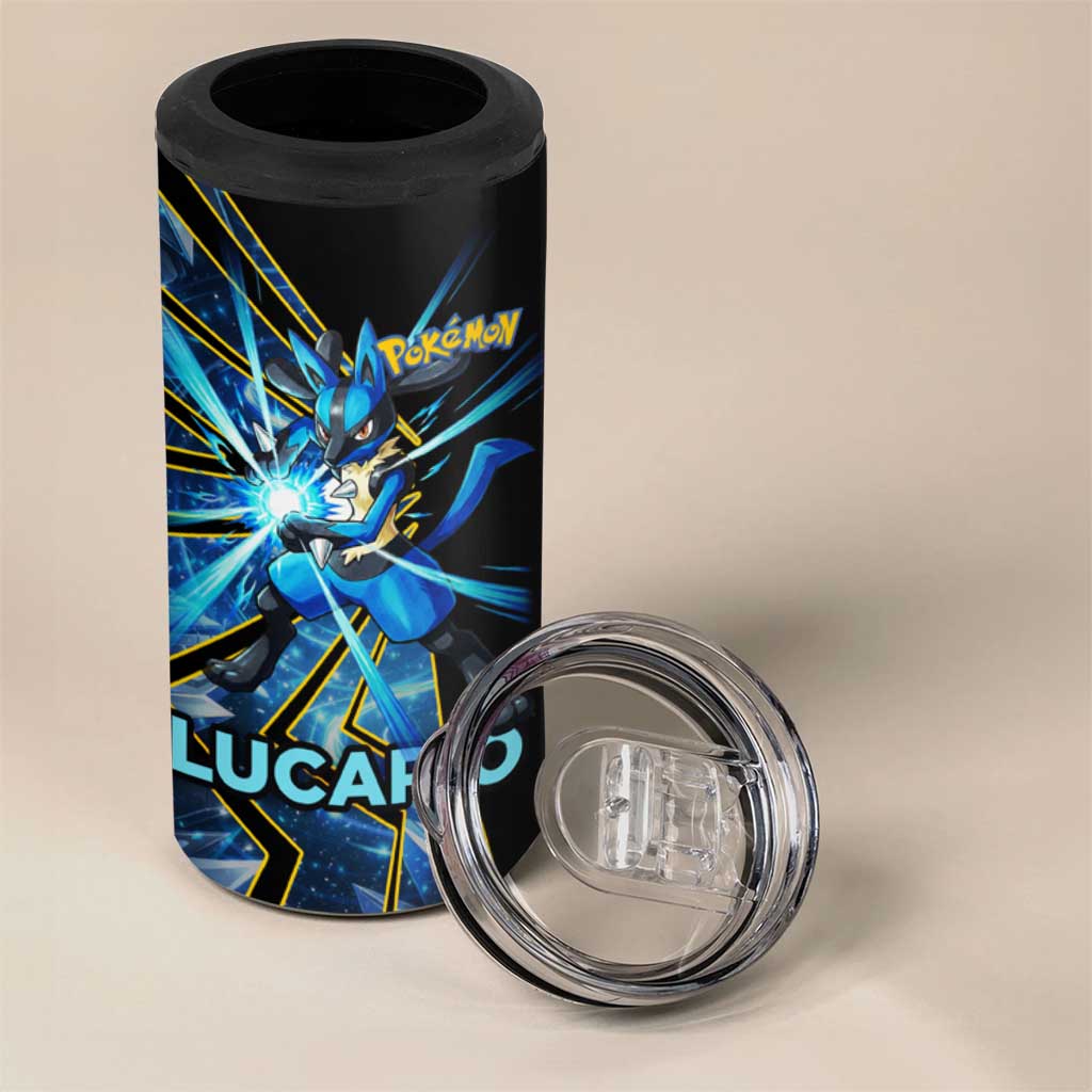 Lucario Poké 4 in 1 Can Cooler Tumbler Aura Blast Comic Style