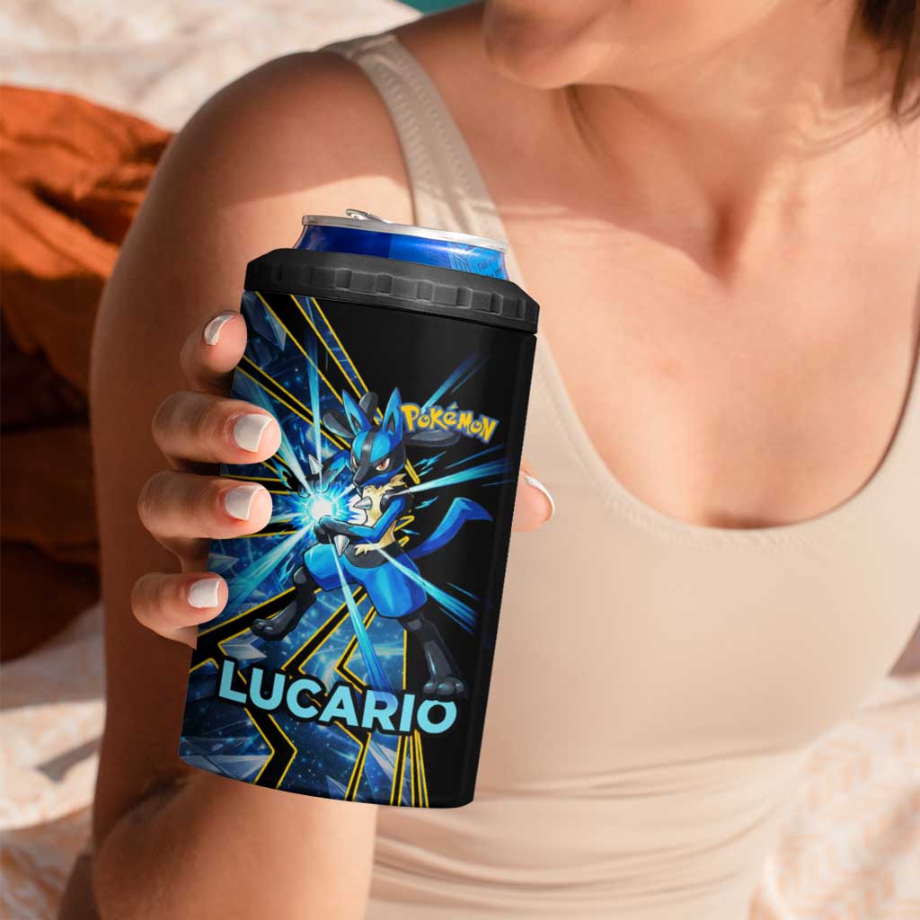Lucario Poké 4 in 1 Can Cooler Tumbler Aura Blast Comic Style