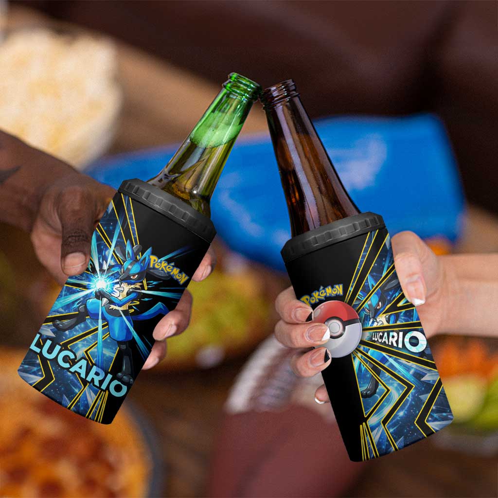 Lucario Poké 4 in 1 Can Cooler Tumbler Aura Blast Comic Style