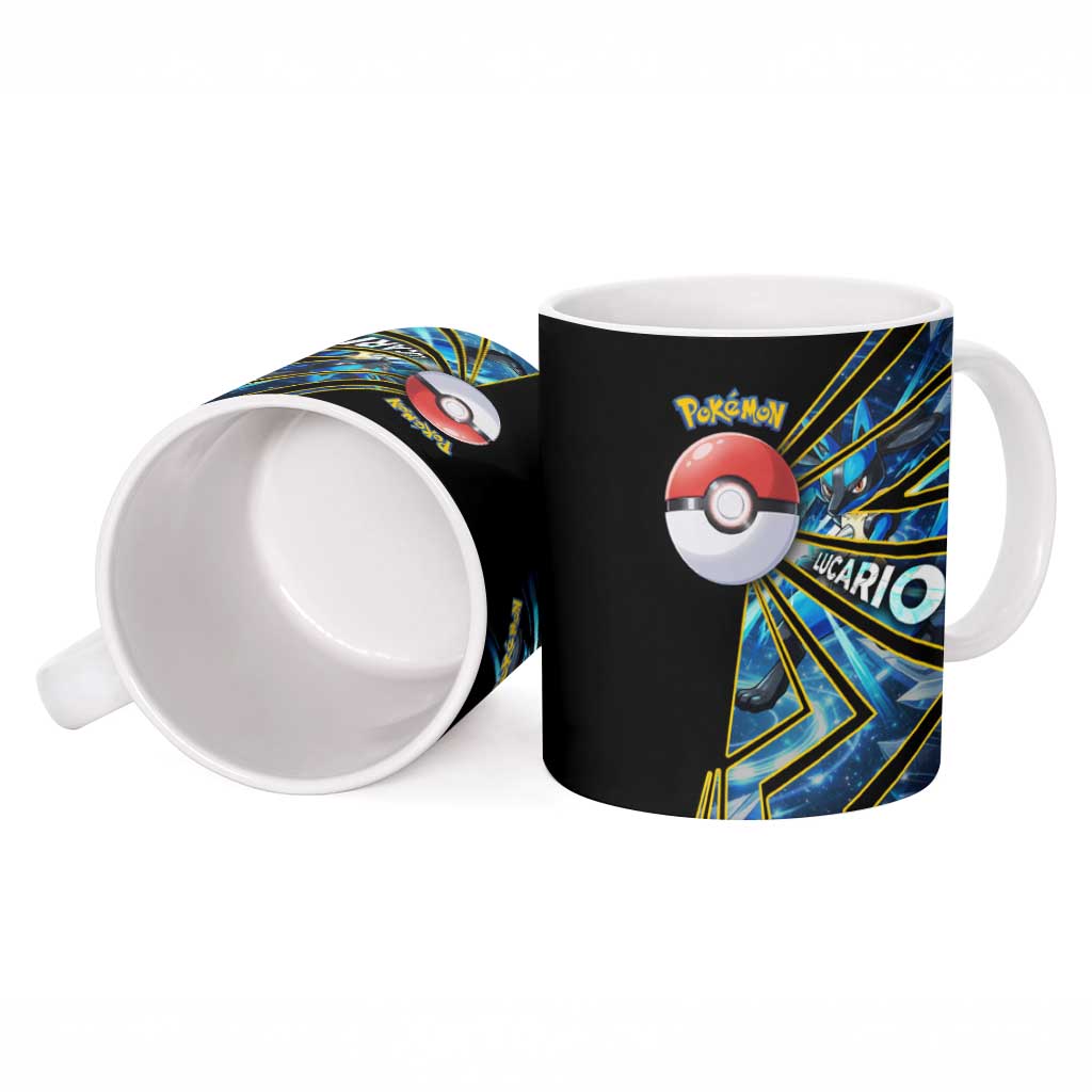 Lucario Poké Ceramic Mug Aura Blast Comic Style