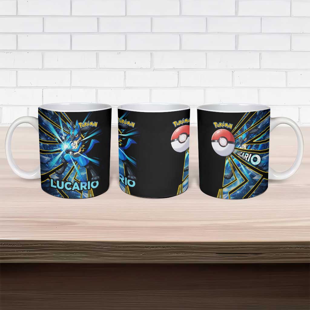 Lucario Poké Ceramic Mug Aura Blast Comic Style