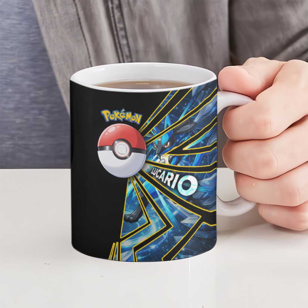 Lucario Poké Ceramic Mug Aura Blast Comic Style