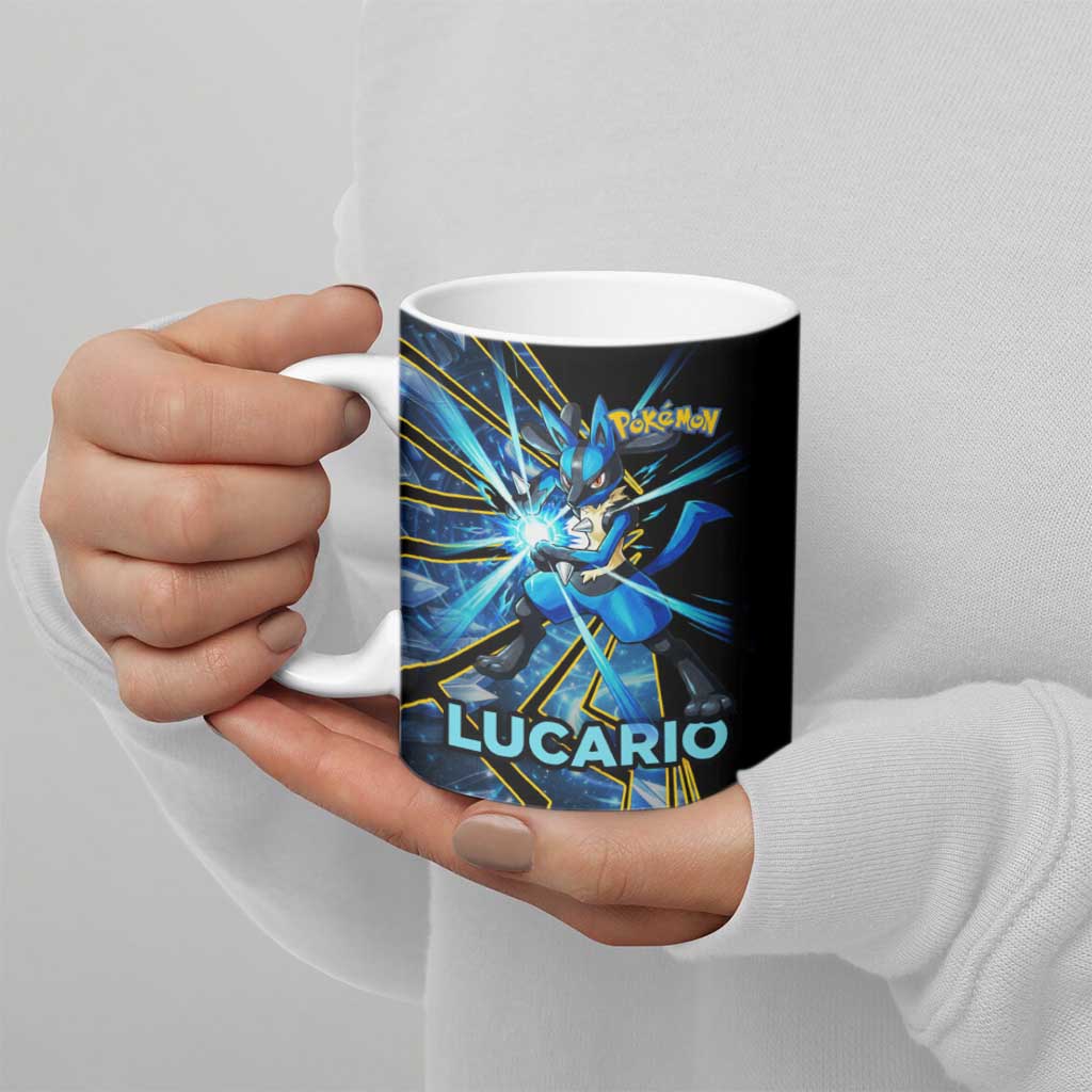 Lucario Poké Ceramic Mug Aura Blast Comic Style