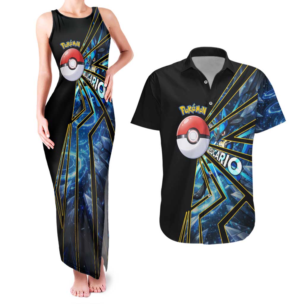 Lucario Poké Couples Matching Tank Maxi Dress and Hawaiian Shirt Aura Blast Comic Style