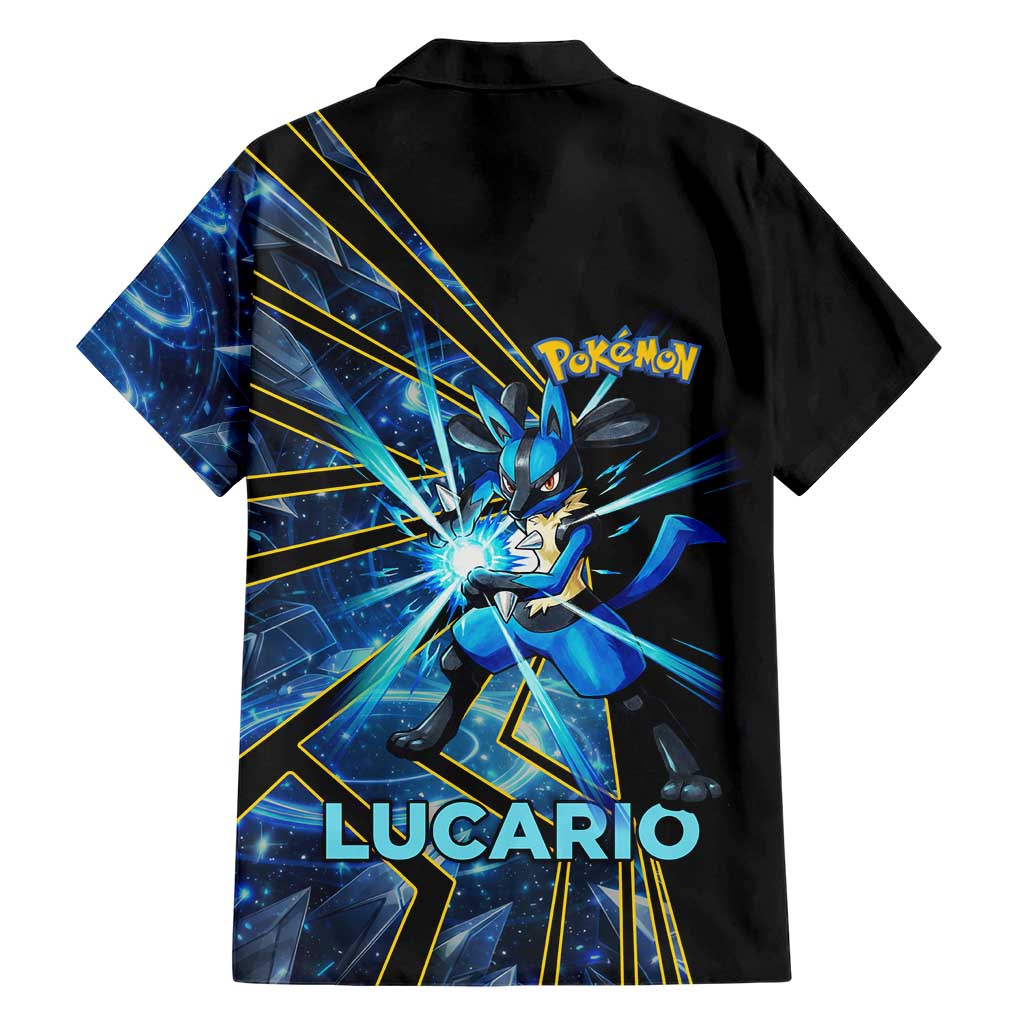 Lucario Poké Family Matching Off Shoulder Short Dress and Hawaiian Shirt Aura Blast Comic Style