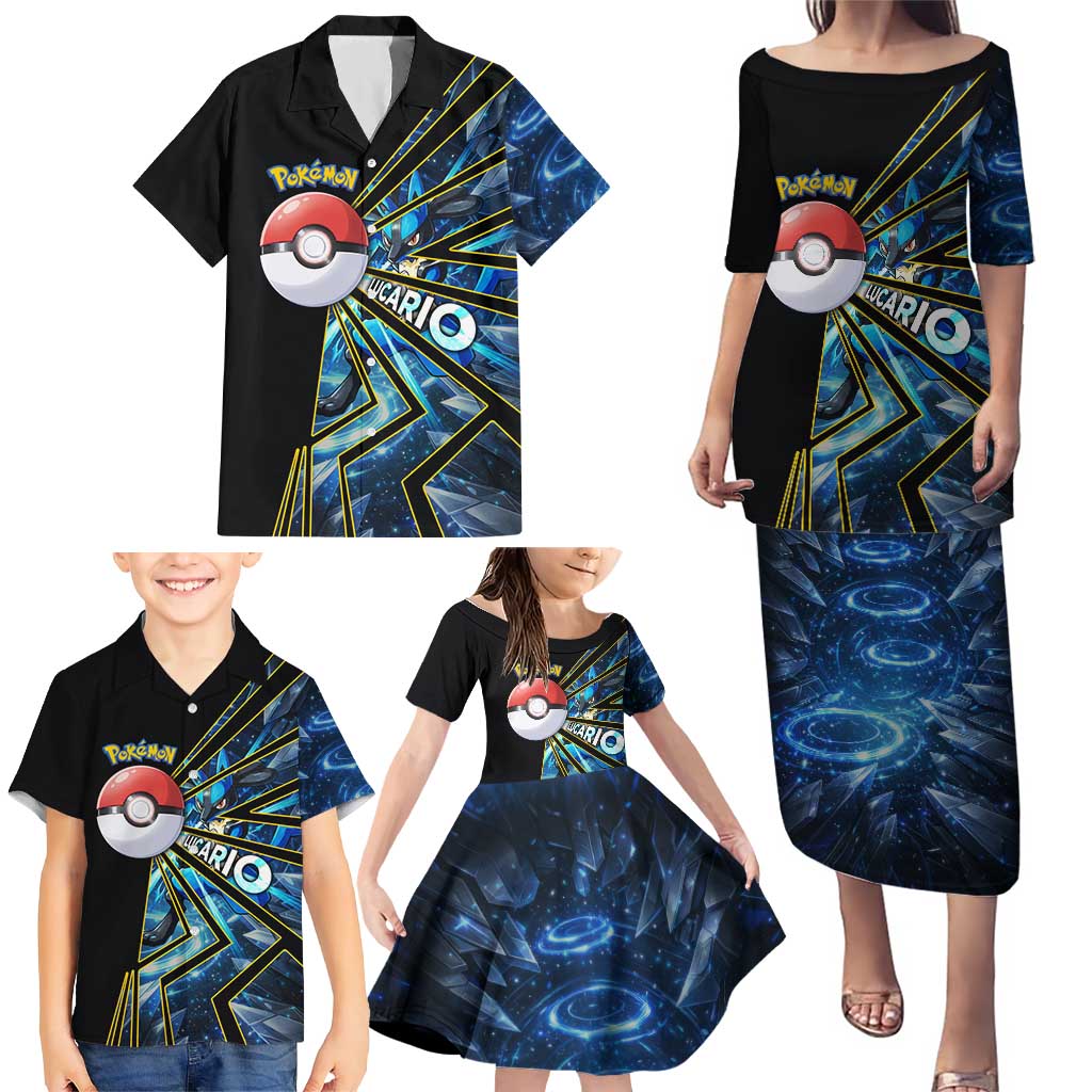 Lucario Poké Family Matching Puletasi and Hawaiian Shirt Aura Blast Comic Style