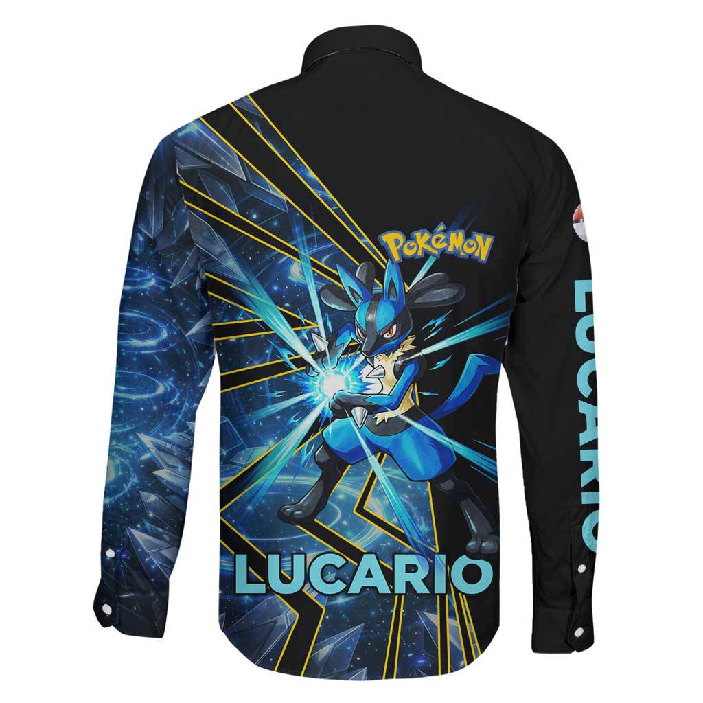Lucario Poké Family Matching Short Sleeve Bodycon Dress and Hawaiian Shirt Aura Blast Comic Style