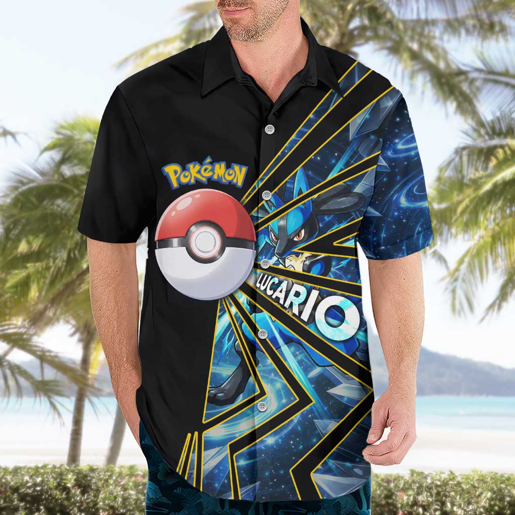 Lucario Poké Hawaiian Shirt Aura Blast Comic Style