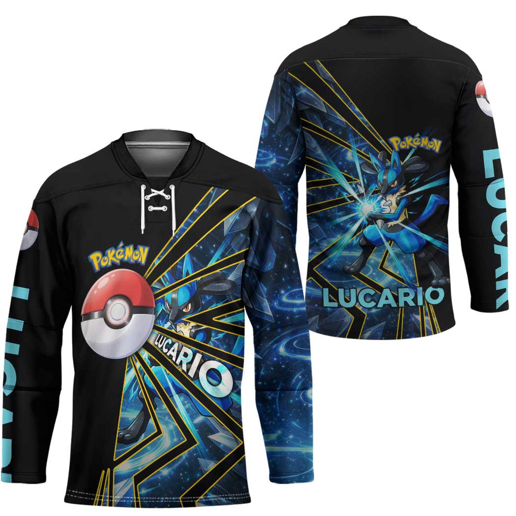 Lucario Poké Hockey Jersey Aura Blast Comic Style