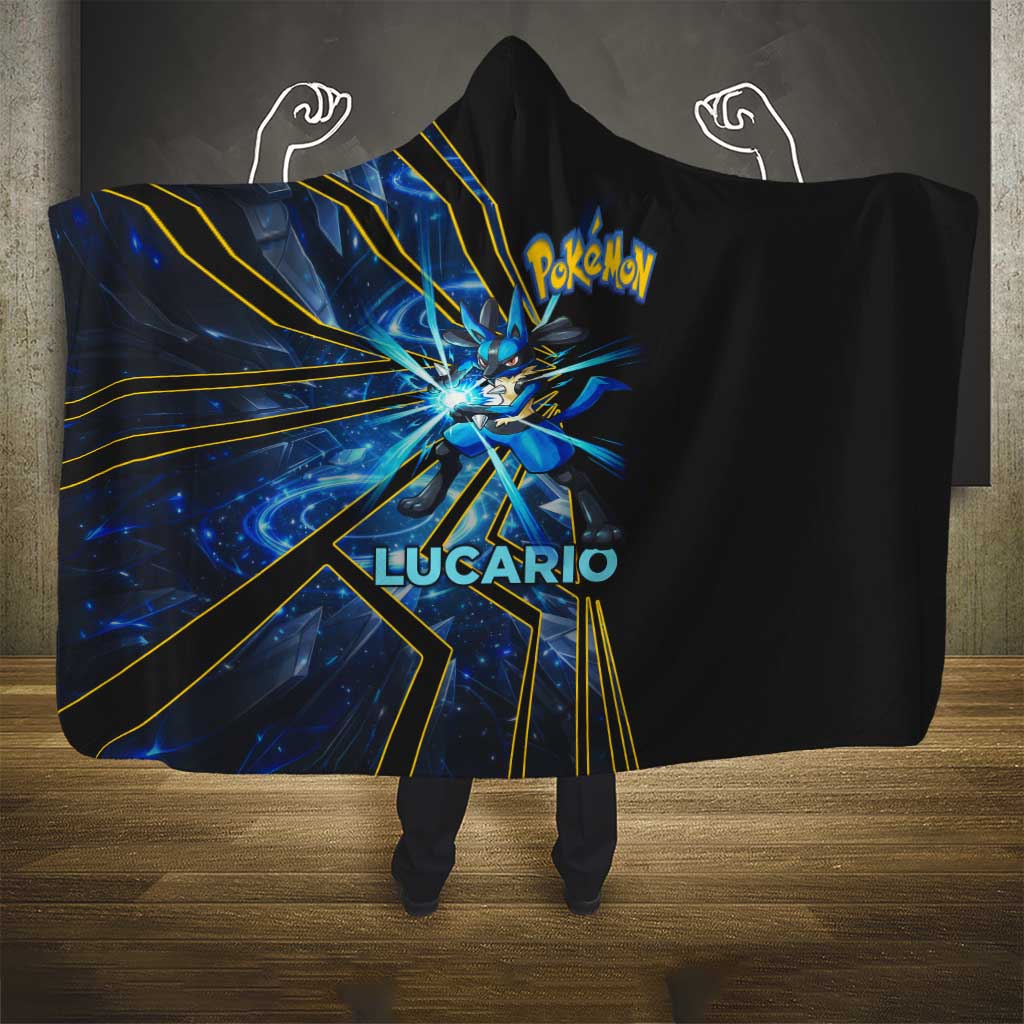 Lucario Poké Hooded Blanket Aura Blast Comic Style