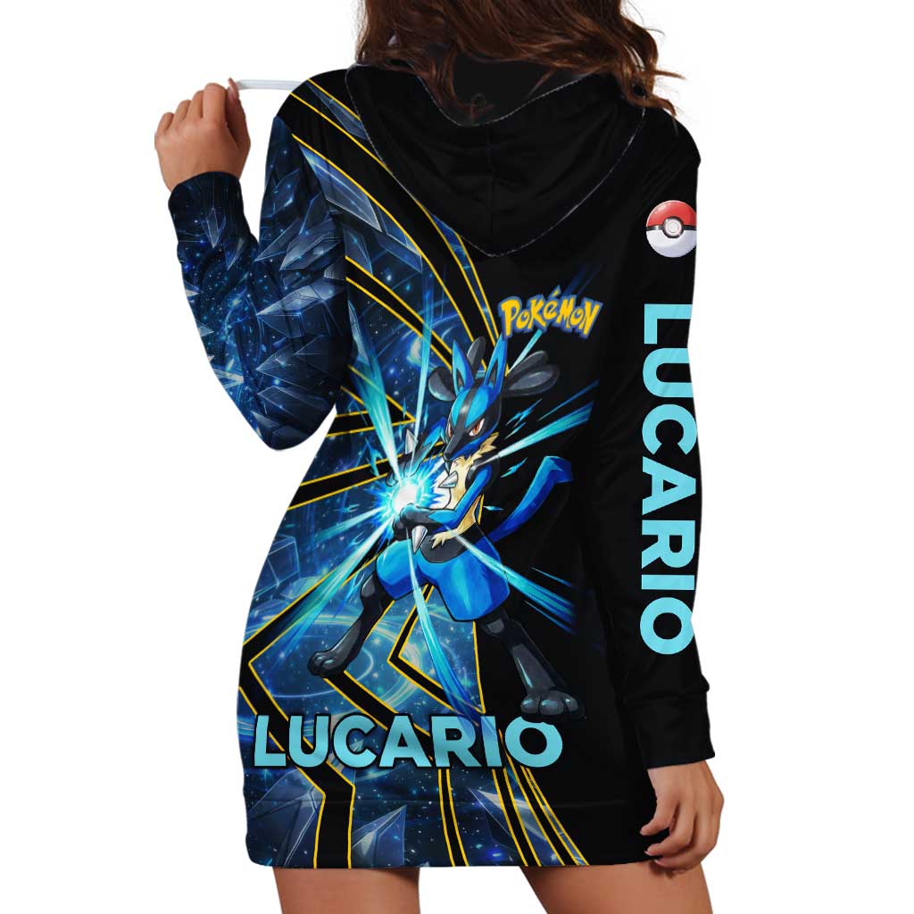 Lucario Poké Hoodie Dress Aura Blast Comic Style