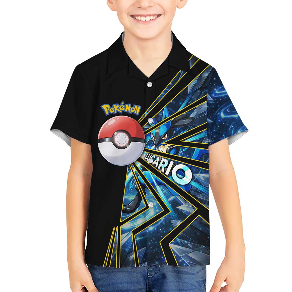 Lucario Poké Kid Hawaiian Shirt Aura Blast Comic Style