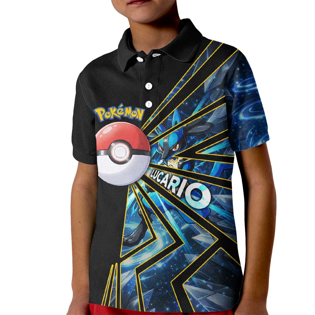 Lucario Poké Kid Polo Shirt Aura Blast Comic Style