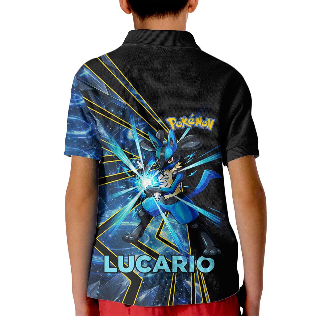 Lucario Poké Kid Polo Shirt Aura Blast Comic Style