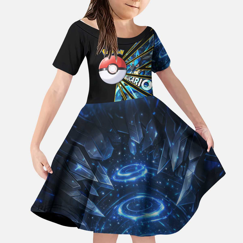 Lucario Poké Kid Short Sleeve Dress Aura Blast Comic Style