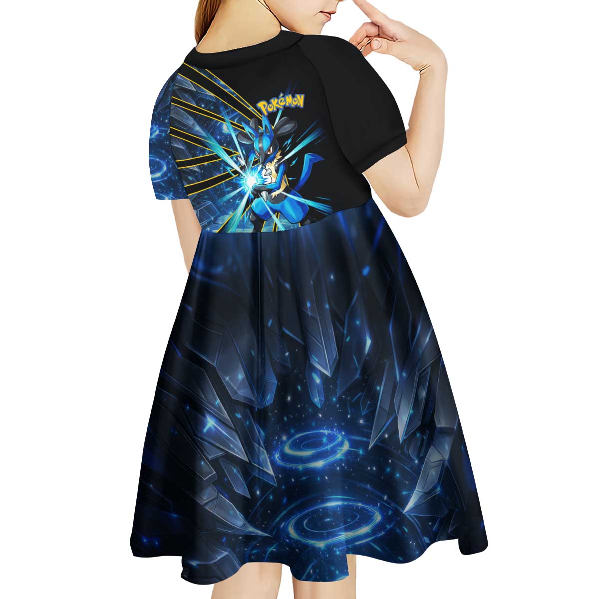 Lucario Poké Kid Short Sleeve Dress Aura Blast Comic Style