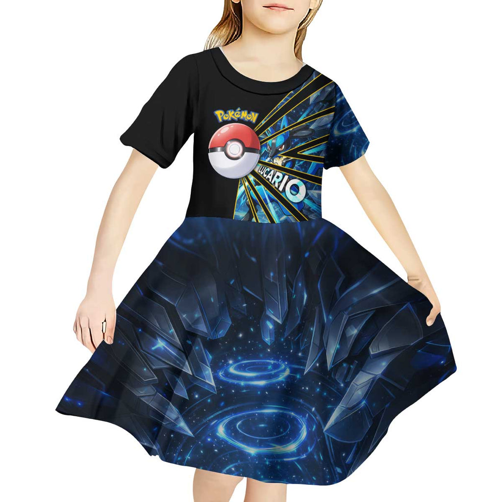 Lucario Poké Kid Short Sleeve Dress Aura Blast Comic Style
