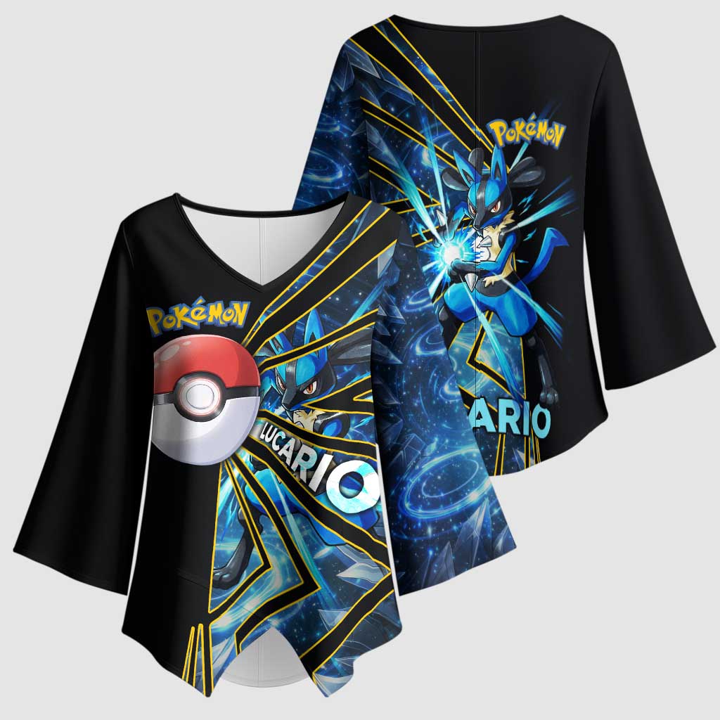 Lucario Poké Kimono Sleeve Blouse Aura Blast Comic Style