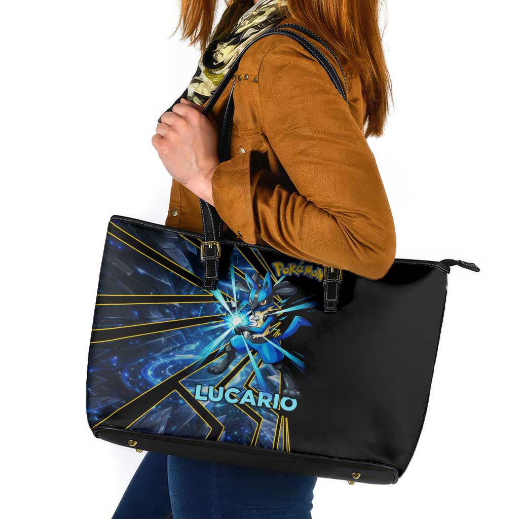 Lucario Poké Leather Tote Bag Aura Blast Comic Style