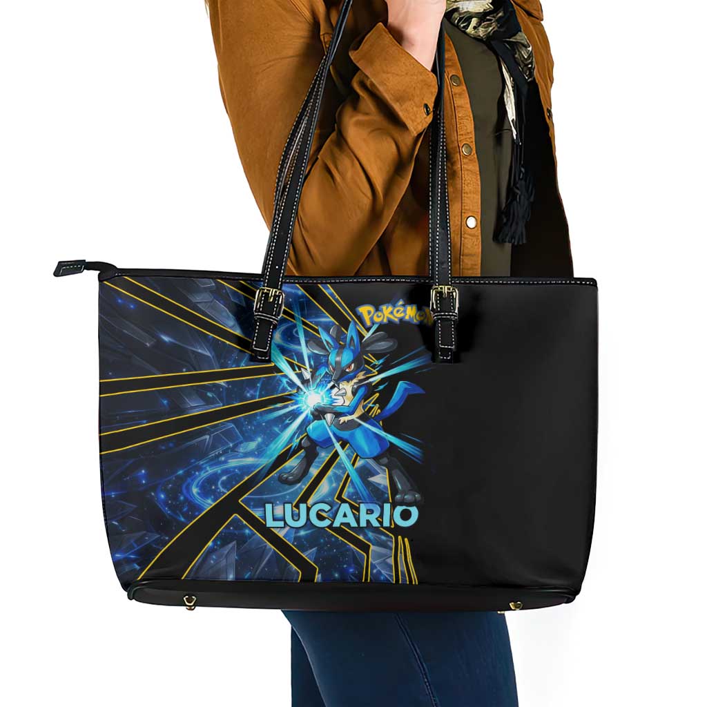 Lucario Poké Leather Tote Bag Aura Blast Comic Style