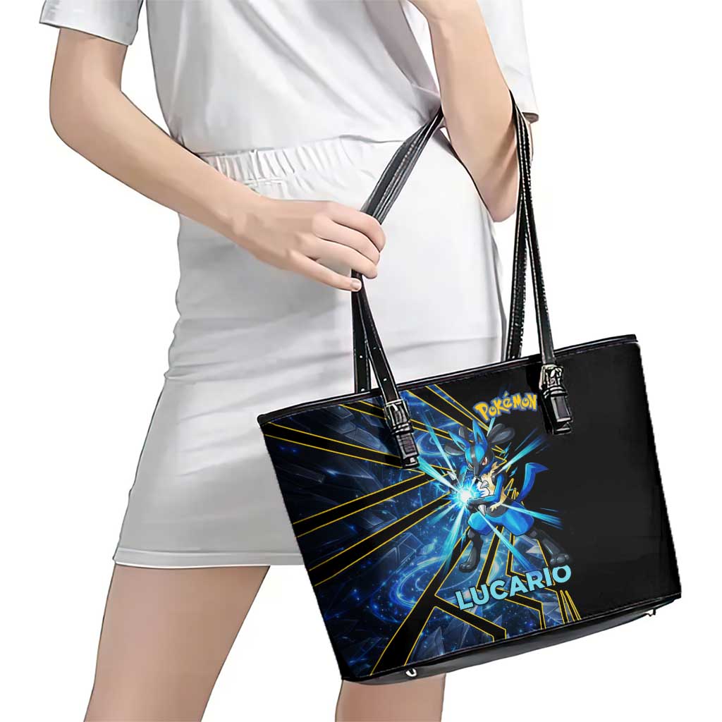 Lucario Poké Leather Tote Bag Aura Blast Comic Style