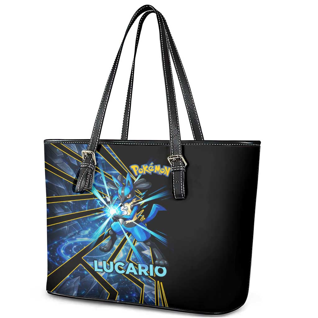 Lucario Poké Leather Tote Bag Aura Blast Comic Style