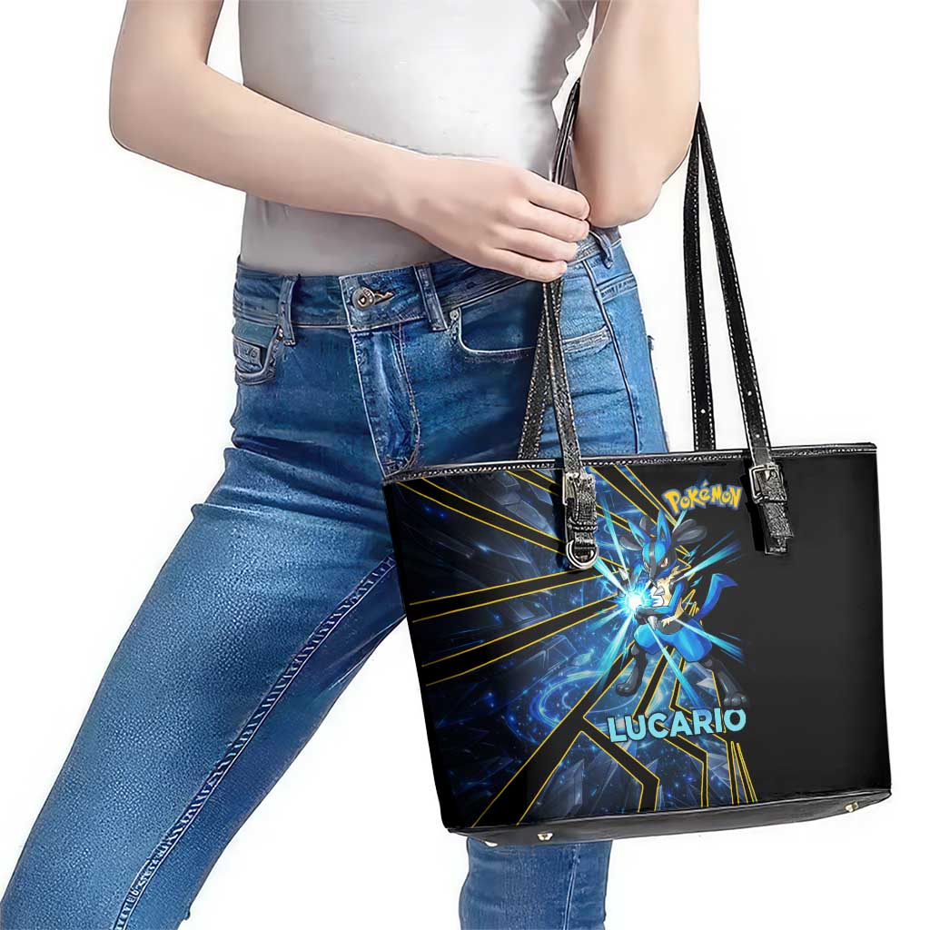 Lucario Poké Leather Tote Bag Aura Blast Comic Style