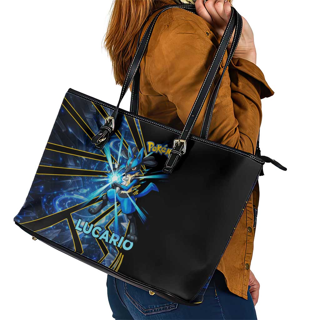 Lucario Poké Leather Tote Bag Aura Blast Comic Style